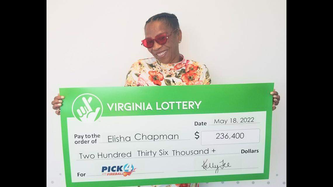 Elisha Chapman of Smithfield, Virginia, won $236,400 in the Virginia Lottery’s Pick 4 game on 54 tickets.