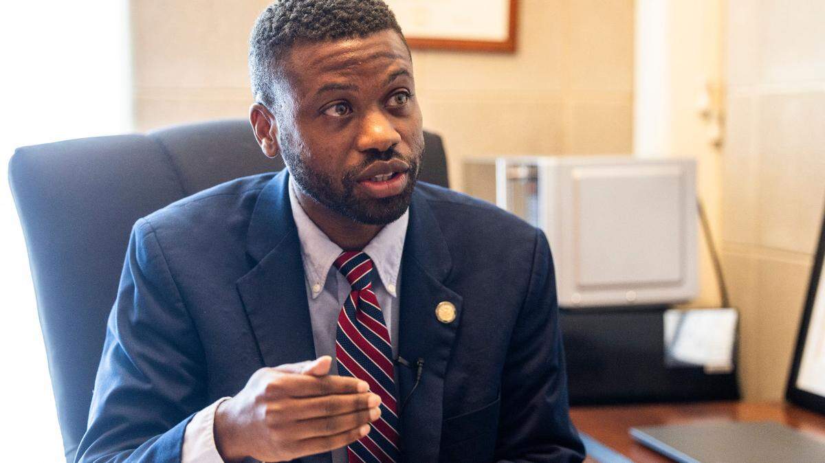 State Rep. Cecil Brockman, who represents High Point and is serving his fifth term in the House, answers questions during a News & Observer interview at the North Carolina State Legislative Building on Friday, April 26, 2024.