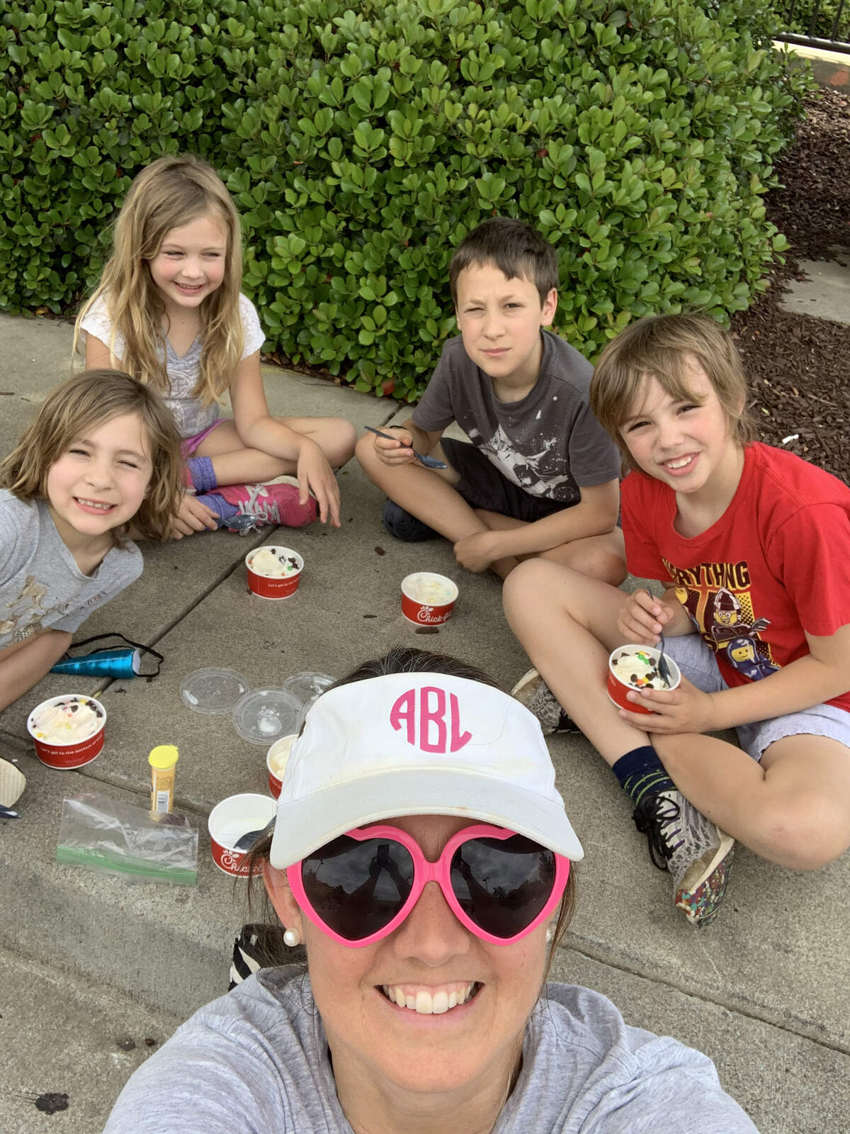 Amanda Bordeaux took the kids she homeschools on a walk to Chick-fil-A Friday, May 15, 2020, for an ice cream treat.  “We even brought our own toppings to make it extra-special! I hope the kids will look back at this time and remember our fun adventures together,” says Bordeaux.