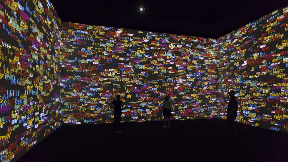 Christian Marclay, Installation view from Surround Sounds, 2014 – 15. Four silent synchronized projected animations, each 13:40, looped. Paula Cooper Gallery, New York, September 10 – October 17, 2015.
