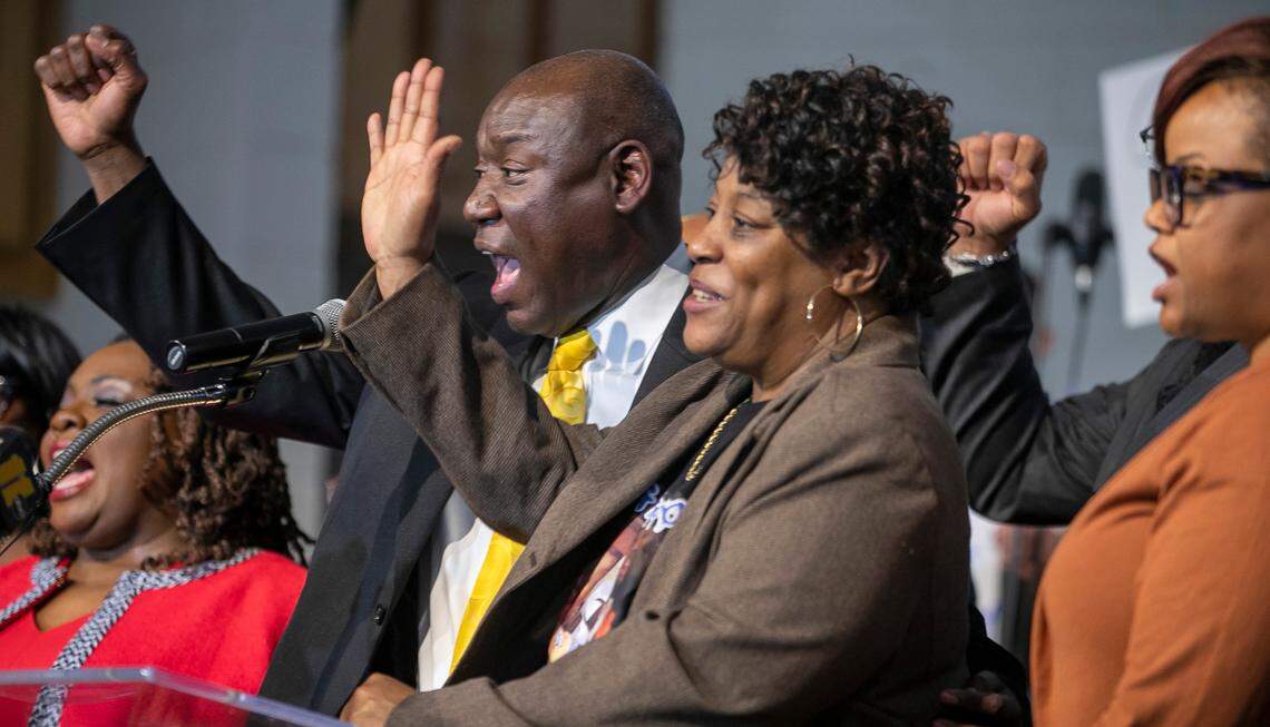 Civil rights attorney Ben Crump speaks during a press briefing on the death of Darryl Williams on Thursday, February 16. 2023 at Mount Peace Baptist Church in Raleigh, N.C. Williams was tased by Raleigh police in January. Crump has been retained by the Williams family, calling for the officers involved to be charged with manslaughter.