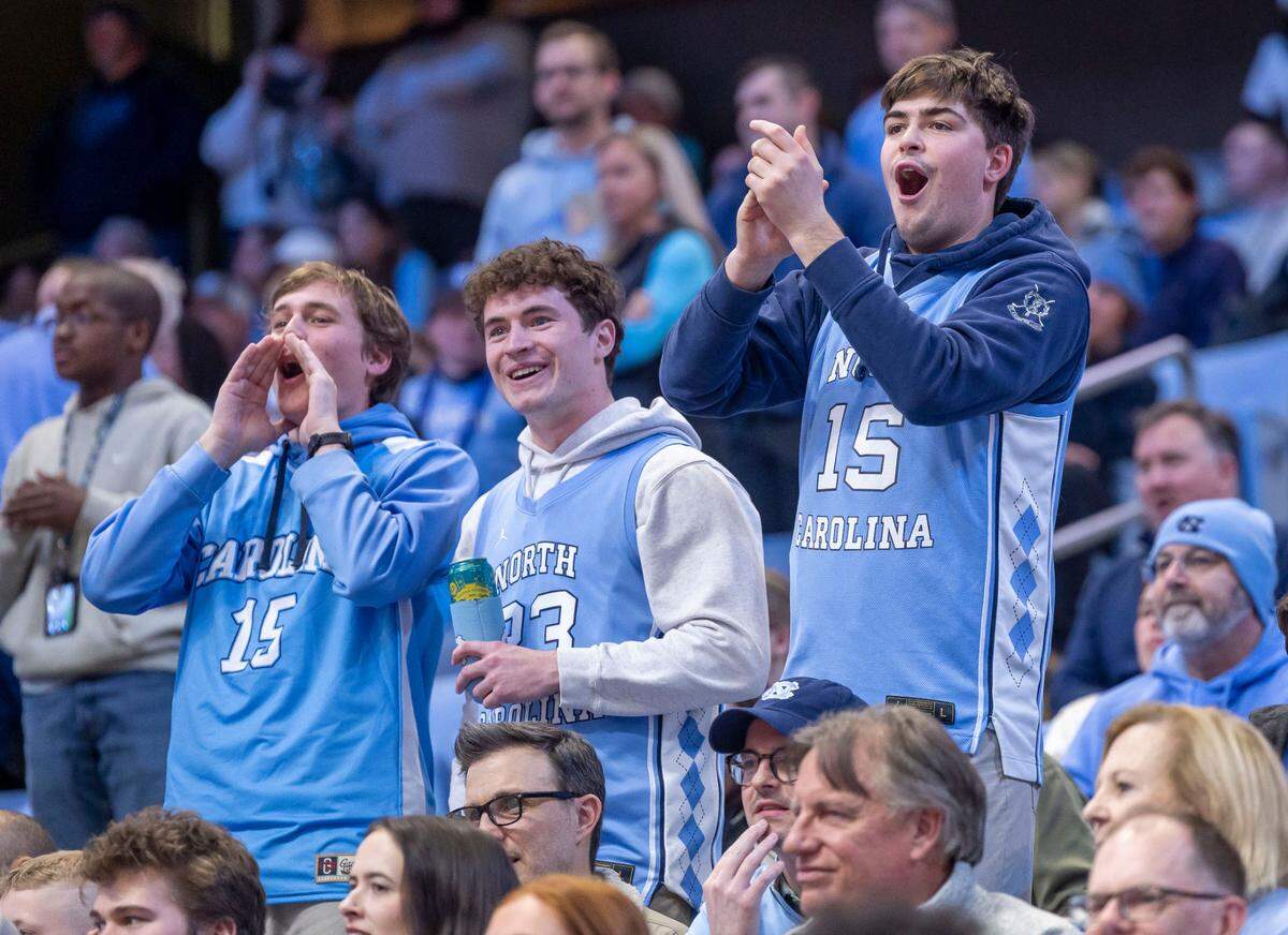 North Carolina fans enjoy the lower level seats, close to the action, during the Tar Heels game against N.C. State on Wednesday, February 19, 2025 at the Smith Center in Chapel Hill, N.C. The Smith Center opened their doors to anyone willing to make the trek during a winter storm.