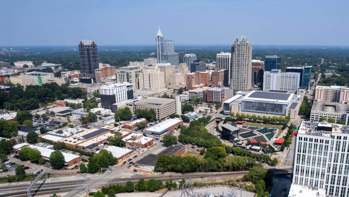 An aerial view of downtown Raleigh’s skyline on Wednesday, August. 28, 2024.