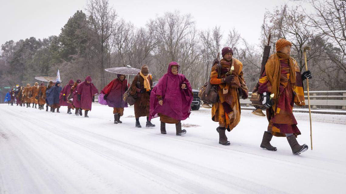 See photos of winter storm in NC, monks on their chilly journey