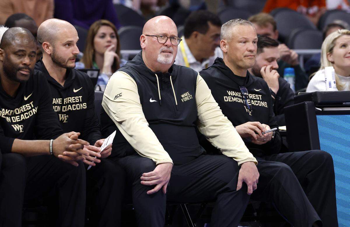 Wake Forest' head coach Steve Forbes watches during the first half of Wake Forest’s game against Clemson in the second round of the 2026 ACC Men’s Basketball Tournament at the Spectrum Center in Charlotte, N.C., Wednesday, March 11, 2026.