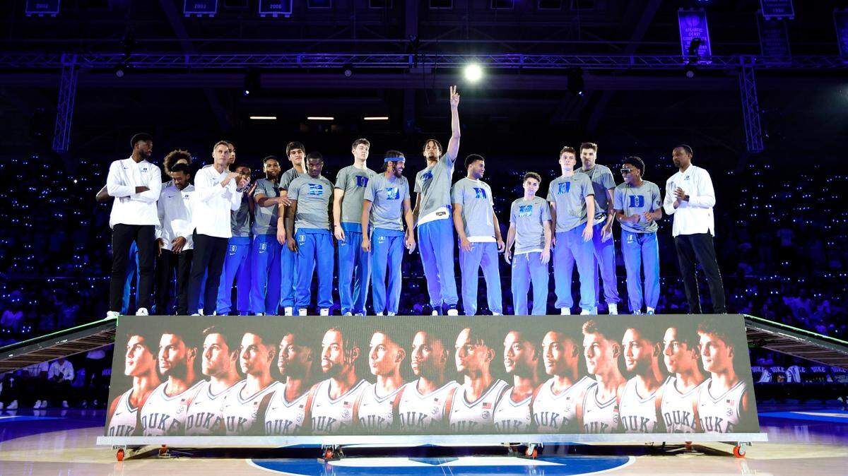The Duke Blue Devil men’s basketball team is introduced to the fans during Duke’s Countdown to Craziness at Cameron Indoor Stadium in Durham, N.C., Friday, Oct. 21, 2022.