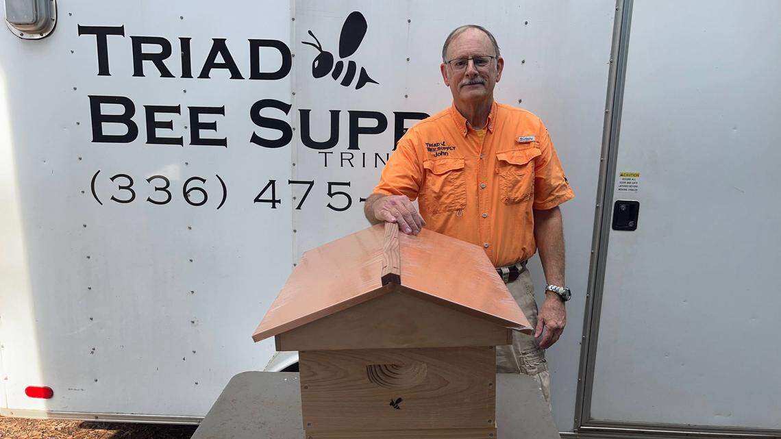 John Pledger, a beekeeper from Asheboro who runs a beekeeping supply company, is building and donating hives to people in Western North Carolina who lost their hives to Helene’s flooding.