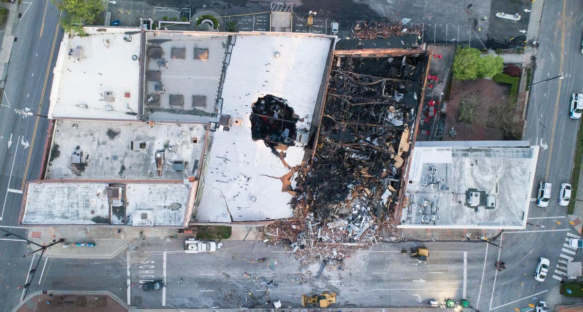 Matt Kelly’s restaurant, Saint James, is located on the far left corner of the block where the Durham gas explosion occurred on April 10, 2019. Saint James is just now able to reopen after repairs.