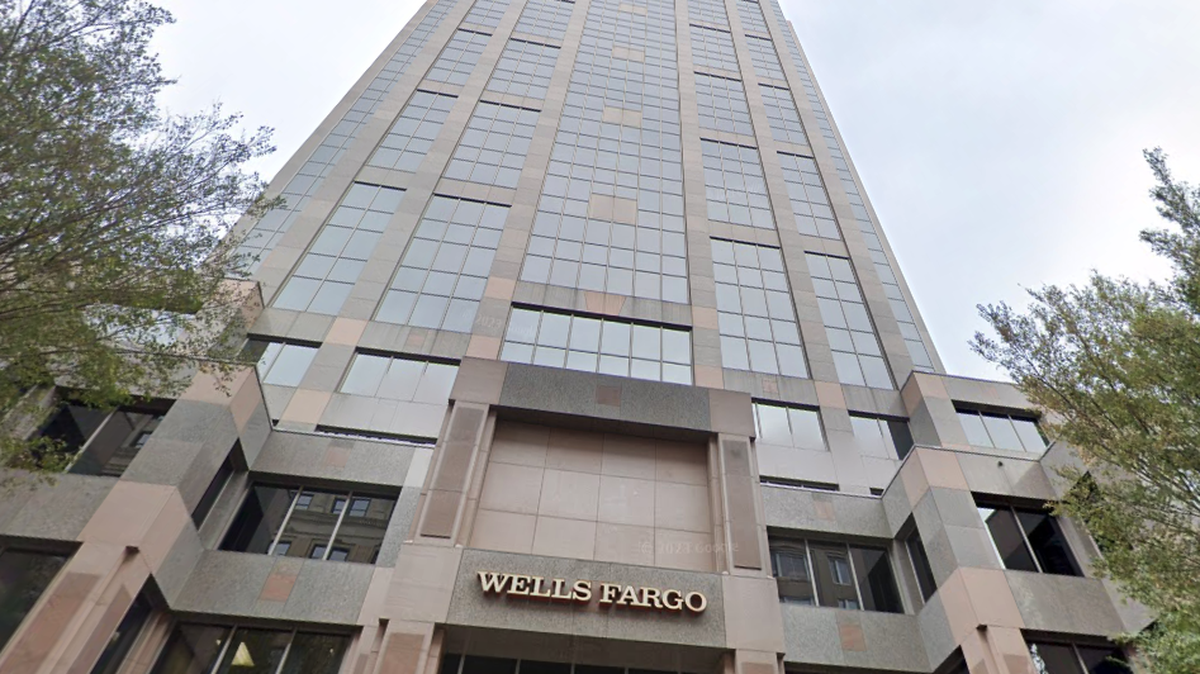 Google Streetview screenshot of Wells Fargo signage at 150 Fayetteville St. in downtown Raleigh.