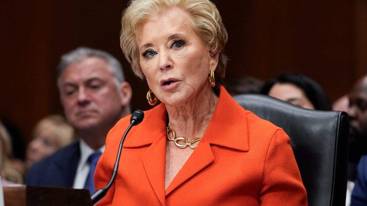Linda McMahon, President Donald Trump's nominee for Secretary of Education, testifies in a confirmation hearing before the Senate Committee on Health, Education, Labor and Pensions on Feb. 13, 2025 in Washington. McMahon served as head of the U.S. Small Business Administration during Donald Trump's first presidential administration and was CEO of World Wrestling Entertainment.
