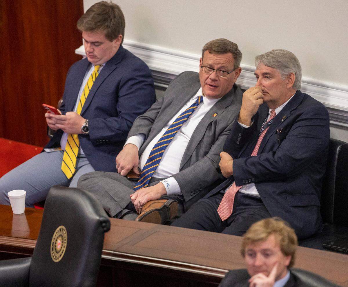 House Speaker Tim Moore sits in Senate Chamber, listening to the debate on Senate Bill 20, which could restrict abortion in North Carolina, on Thursday, May 4, 2023 at the North Carolina General Assembly in Raleigh, N.C.