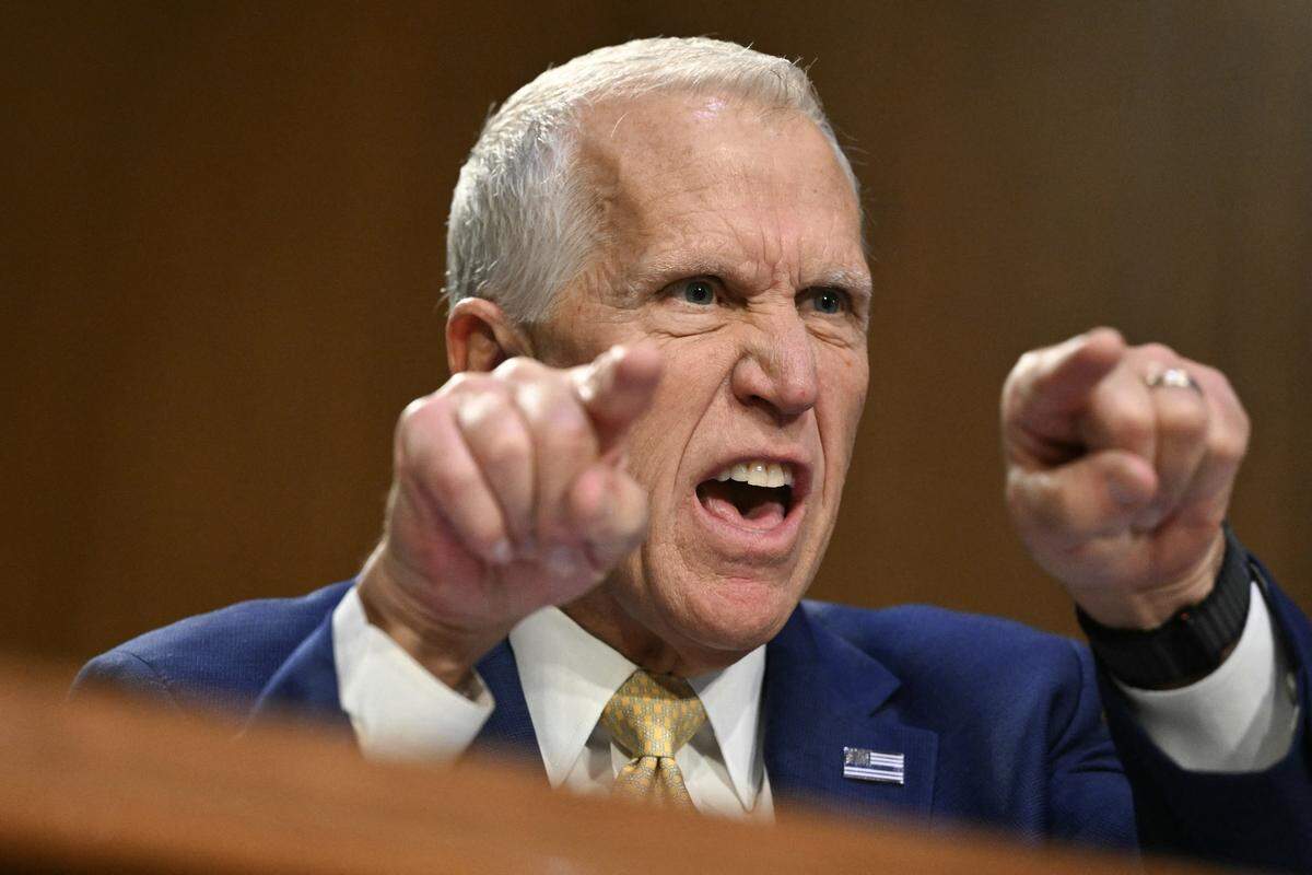 Senator Thom Tillis speaks while Homeland Security Secretary Kristi Noem testifies before the Senate Judiciary Committee on oversight of the Department, in the Dirksen Senate Office Building on Capitol Hill in Washington, DC on March 3, 2026. 