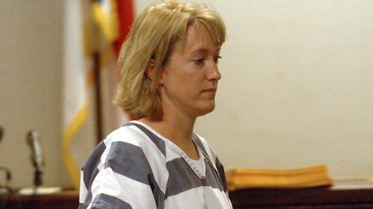 Wearing a jail jumpsuit,  Ann Miller Kontz after being denied bail at her first appearance in the Wake Co. Public Safety courtroom. She was charged with murdering her first husband, Eric Miller..