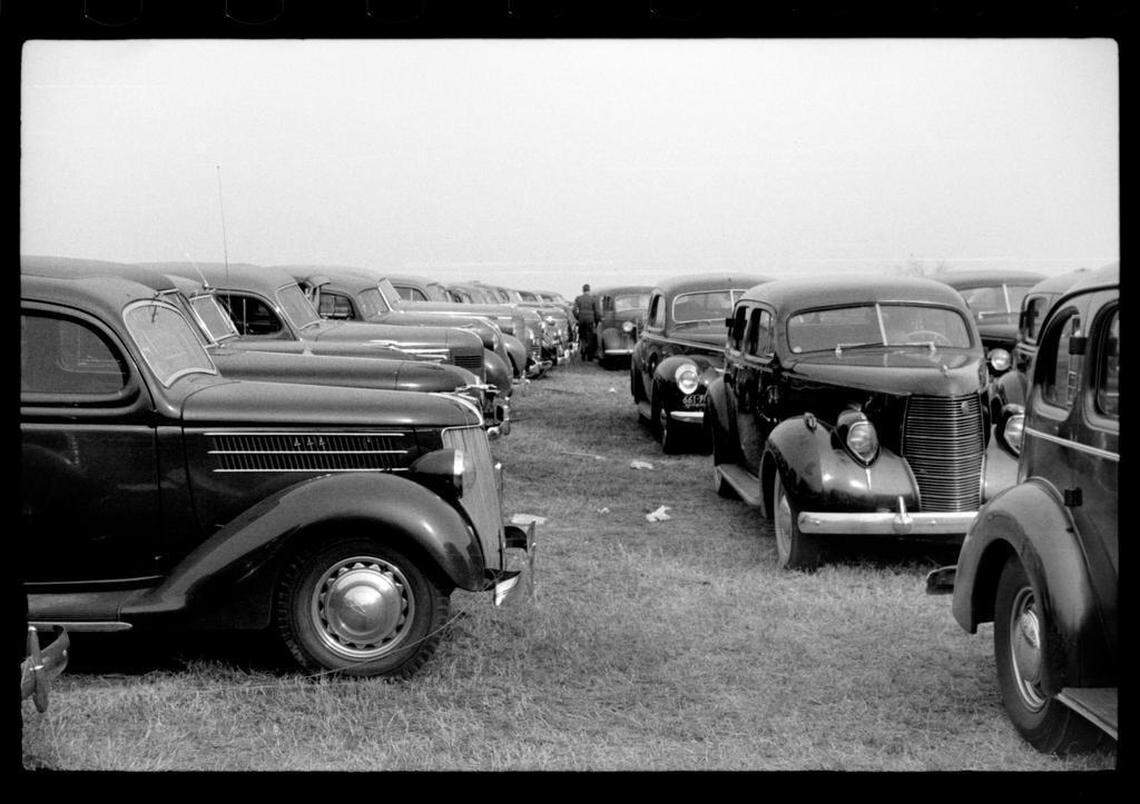 Cars packed the parking lots around the stadium at the sold-out Duke-Carolina football game played in Durham, NC in 1939.