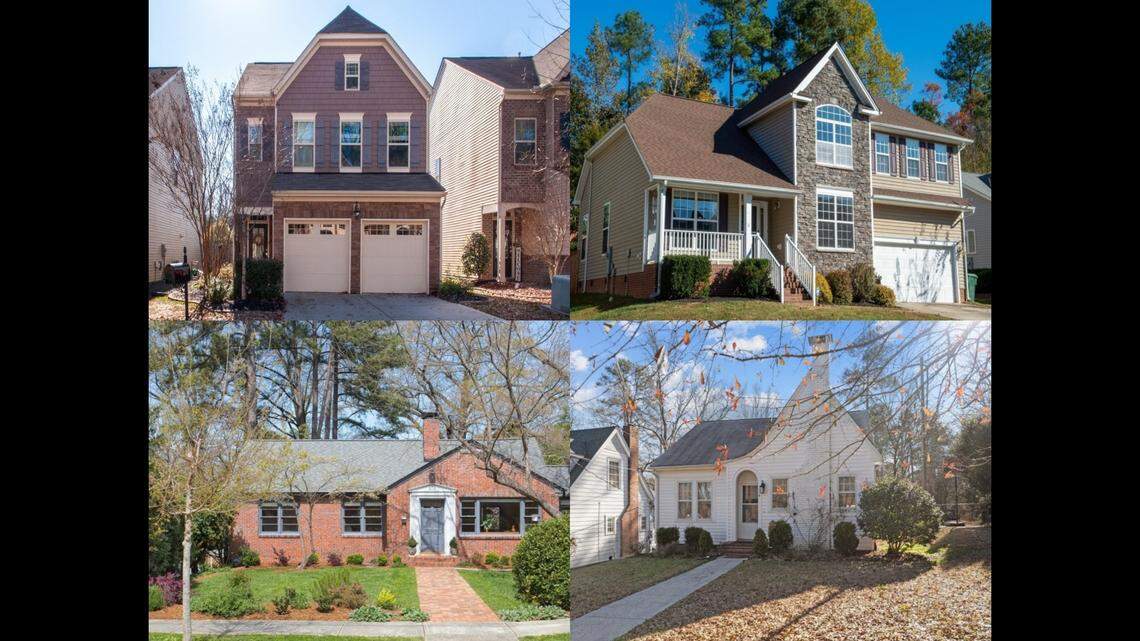 Homes in Durham are valued at around 61% of what they’re selling for, the tax administrator estimates. The 2025 tax appraisal is underway, but the impact will be felt differently in different neighborhoods. These homes are, clockwise from top left, in southeast Durham, the Woofcroft area, Forest Hills, and Watts-Hillandale.