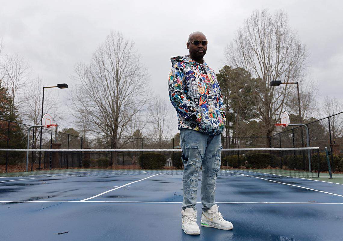 Kevin Johnson, who was exonerated of criminal charges and freed from prison last year, is photographed in Durham, N.C. on Tuesday, Jan. 23, 2024. Johnson maintained his innocence after a Jan. 3rd police raid on his apartment resulted in arrest for possessing drugs and weapons. The Durham County District Attorney’s office dismissed the new charges on Friday. Johnson left prison 13 years into a 33-year sentence after new evidence found key witnesses weren’t credible in the trial that wrongfully convicted him of shooting a Durham police officer during a 2007 burglary.