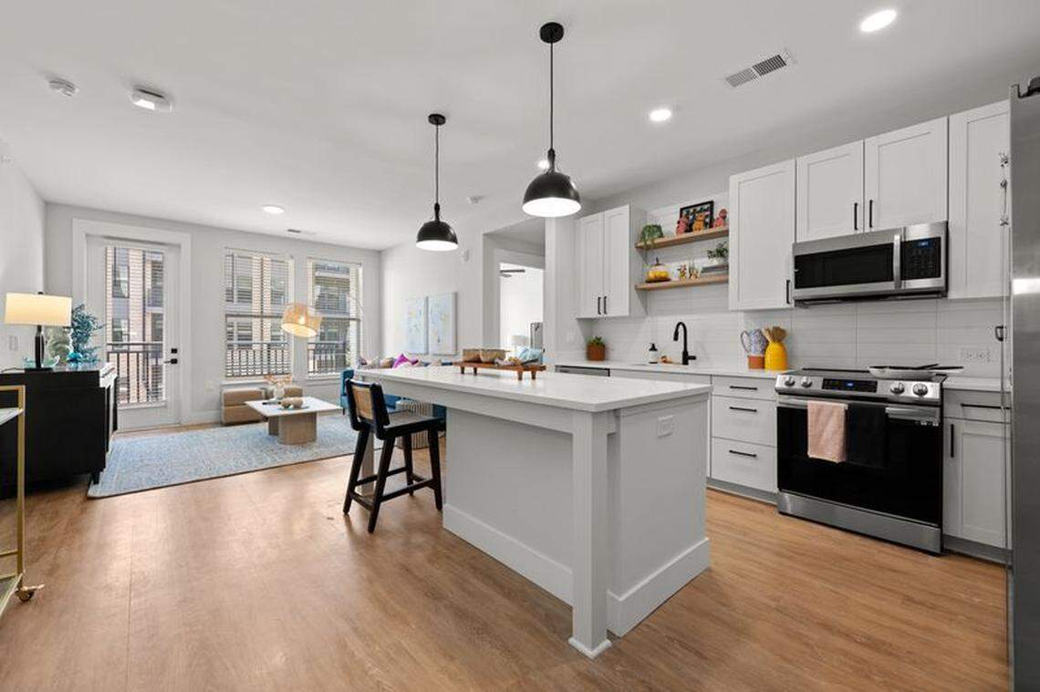 Inside a new apartment at NOVEL Morrisville, a new rental apartment community that opened at 218 Southport Dr. in Cary this month.