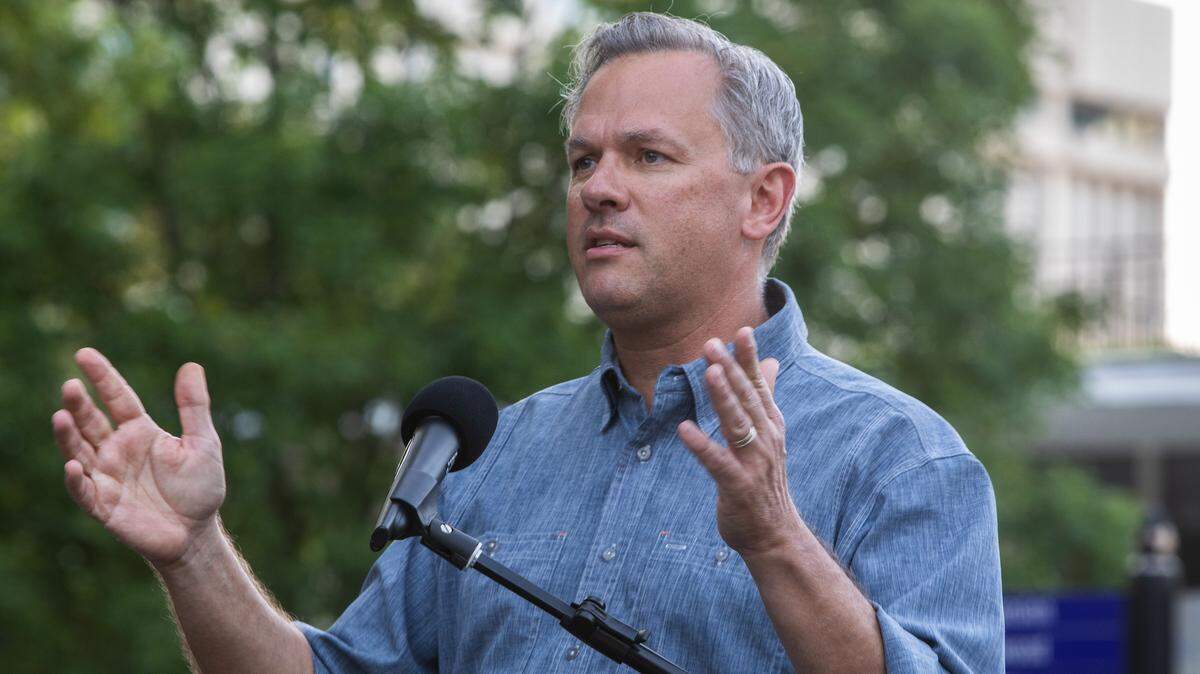 Lt Gov. Dan Forest speaks during a rally and vigil hosted by pro-life groups in May.