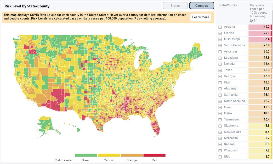Harvard researchers have created a new map that shows the COVID-19 risk levels in every county in the United States. In Triangle counties, including Wake, Durham, Orange counties, those levels are all considered high.