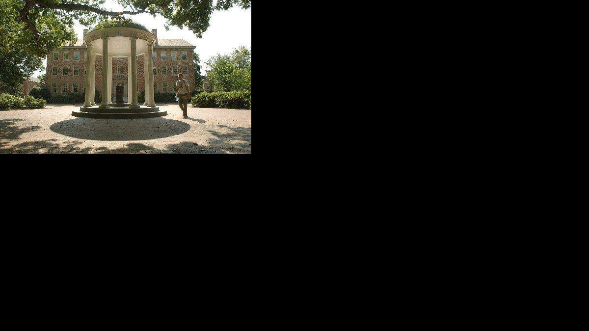 The Old Well is shown on the campus of the University of North Carolina at Chapel Hill.