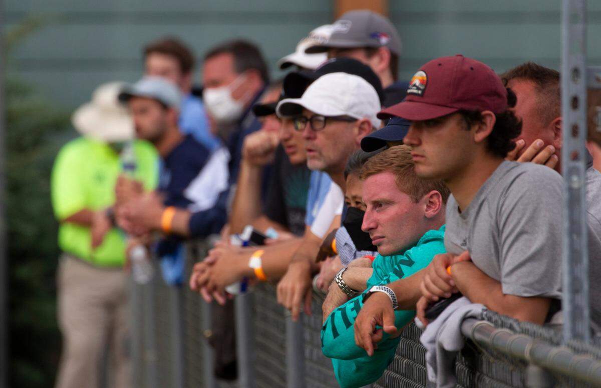 Wake Forest’s Colin Thomas (26) and UNC-Chapel Hill’s Cameron Fisher (17) battle for the ball during the Division I Men’s Soccer Championship quarterfinals at WakeMed Soccer Park in Cary Monday, May 10, 2021.