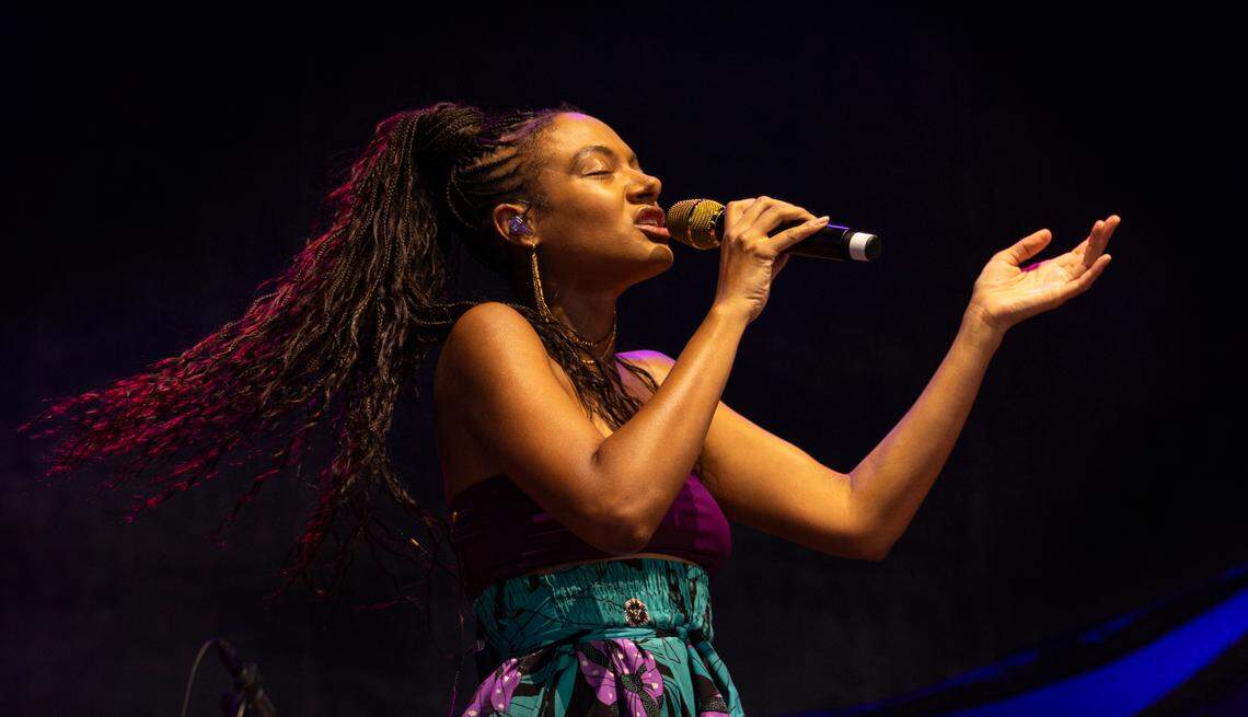 Allison Russell opens for Hozier in concert at Coastal Credit Union Music Park at Walnut Creek in Raleigh, N.C., Saturday night, April 20, 2024.