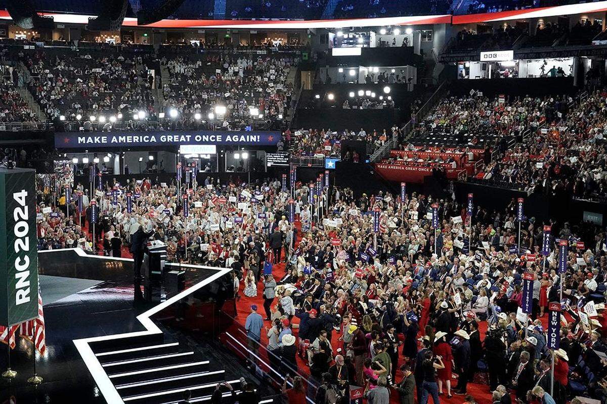 Lt. Gov. Mark Robinson (NC) speaks during the first day of the Republican National Convention. The RNC kicked off the first day of the convention with the roll call vote of the states.