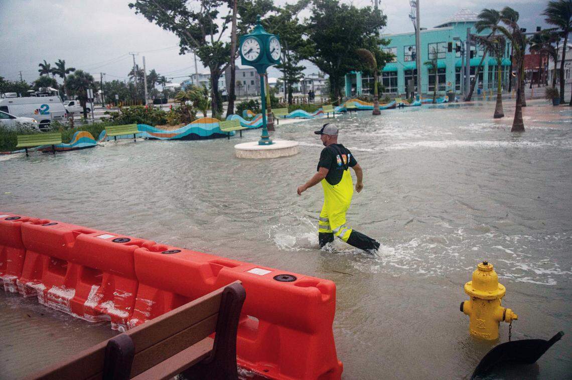 The Times Square area of Fort Myers Beach, Fl, flooded as Hurricane Helene passes on Thursday, Sept. 26, 2024. Hurricane Helene is expected to pass SWFL on the way to the big bend area. SWFL is preparing for possible storm surge from the Hurricane.