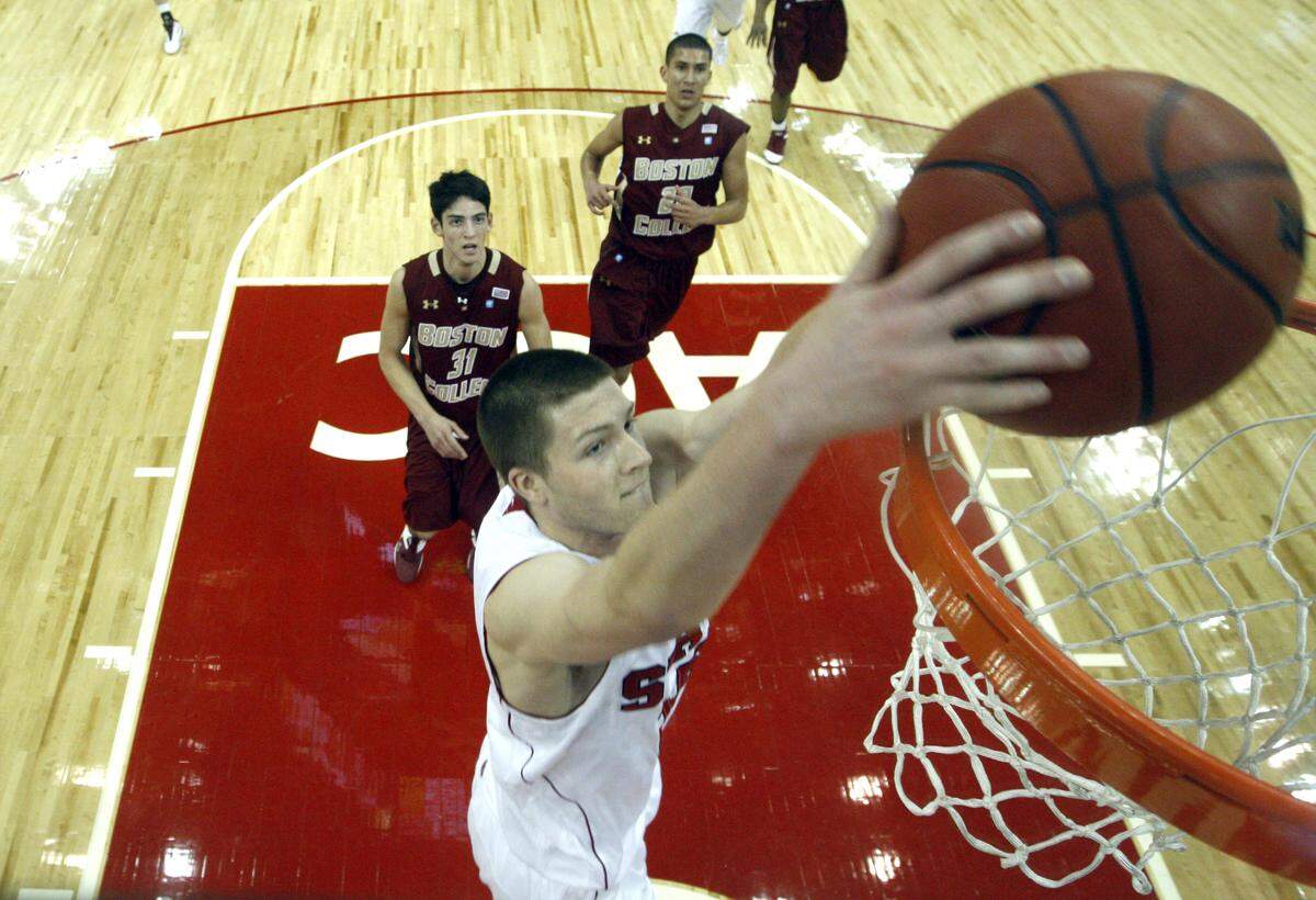N.C. State’s Scott Wood (15) slams in two during the second half during N.C. State’s 76-62 victory over Boston College Thursday, January 19, 2012, at the RBC Center in Raleigh, N.C.