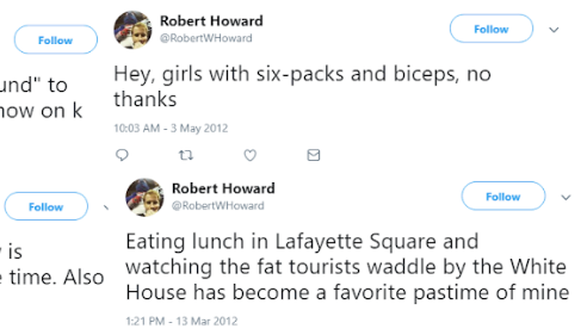 These screenshots show tweets that Robert Howard posted in 2012, before he was the communications director for the NC Democratic Party.