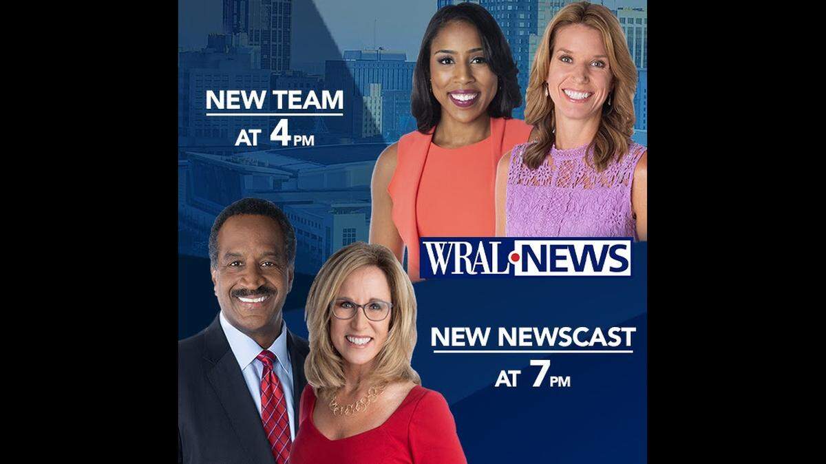Deborah Morgan and Gerald Owens anchor the new 7 p.m. newscast on WRAL, while Lena Tillett and Kathryn Brown anchor at 4 p.m.