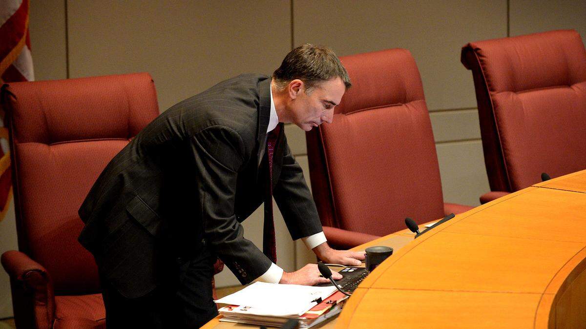 CMS school board member Eric Davis works prior to a public hearing before the board’s vote on boundary changes on May 24, 2017 at the Charlotte-Mecklenburg Government Center in Charlotte, NC.  Davis, who is no longer on the CMS school board, was elected chairman of the State Board of Education on Sept. 6, 2018.