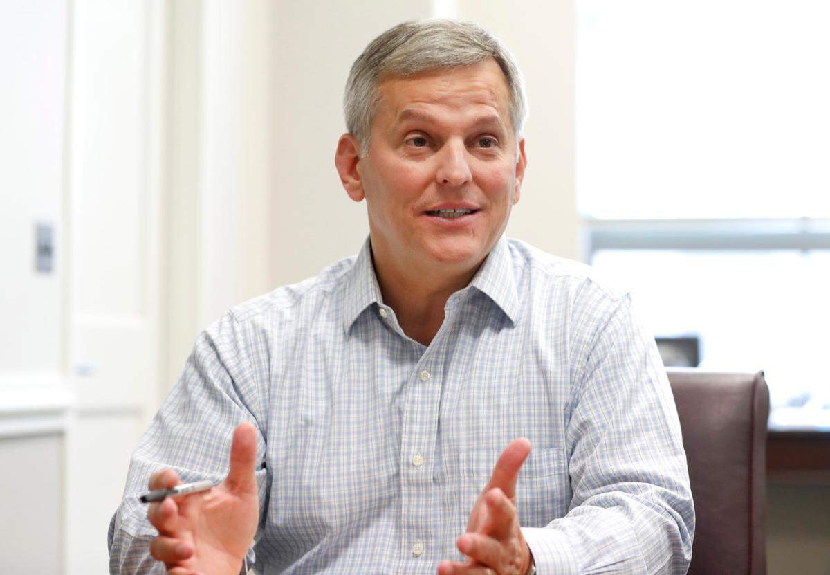 Attorney General Josh Stein meets with his top aides in the North Carolina Department of Justice in Stein’s office in Raleigh, N.C., Thursday, July 29, 2021.