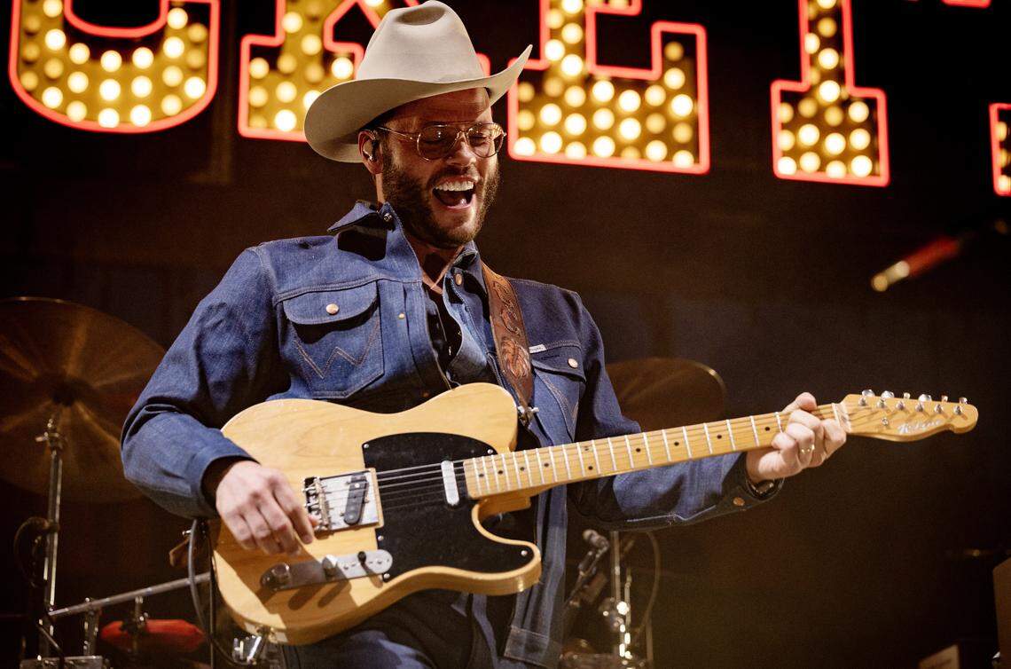 Charley Crockett works the crowd at Red Hat Amphitheater in Raleigh, N.C., Friday night, Sept. 12, 2025.