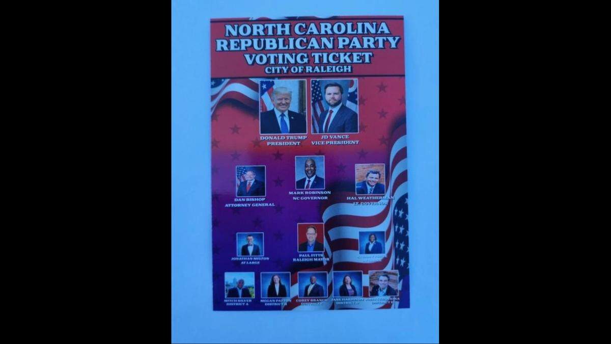 A flyer reading “North Carolina Republican Party Voting Ticket - City of Raleigh” was found at several voting sites in Raleigh naming several candidates for Raleigh City Council that the party did not endorse.