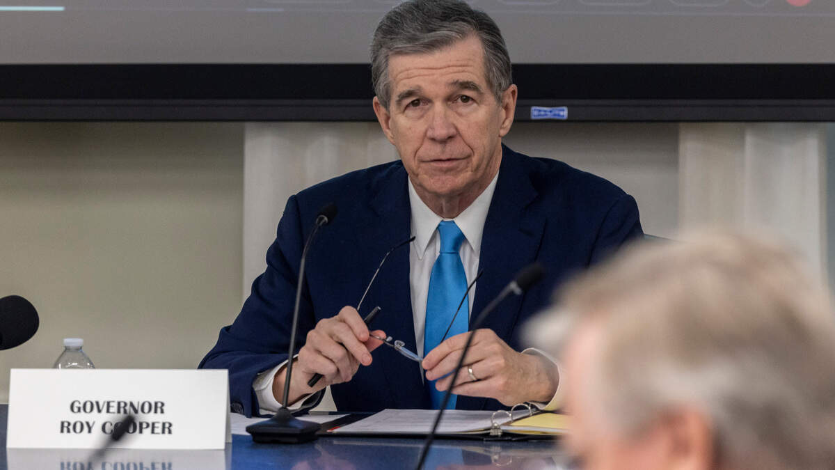 Gov. Roy Cooper presides over the monthly Council of State meeting Tuesday, Feb. 7, 2022 at the NCDOT building in Raleigh.