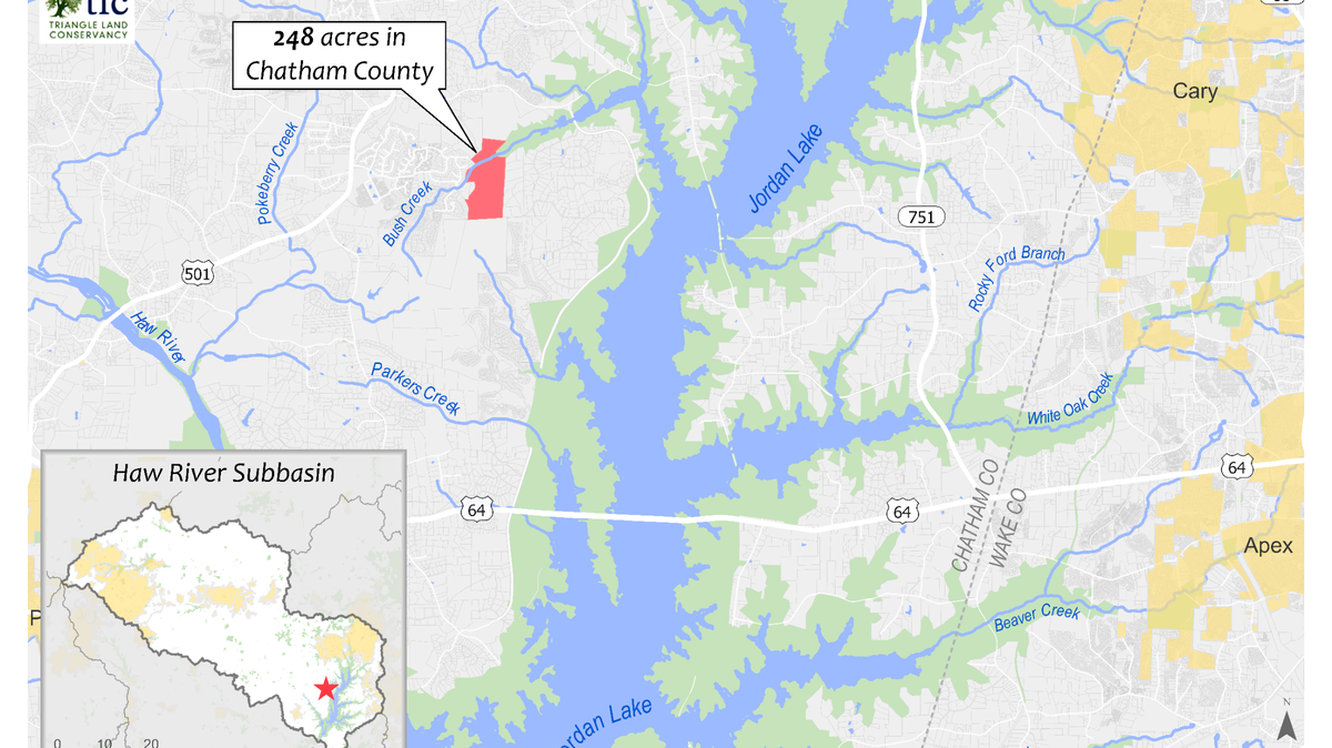 The Triangle Land Conservancy has purchased 247 acres of forest and wetlands near Jordan Lake from the developer of Fearrington Village.