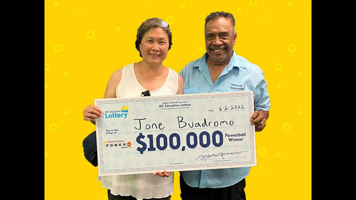 A North Carolina lottery prize left Jone Buadromo and his wife Li Lin in disbelief.
