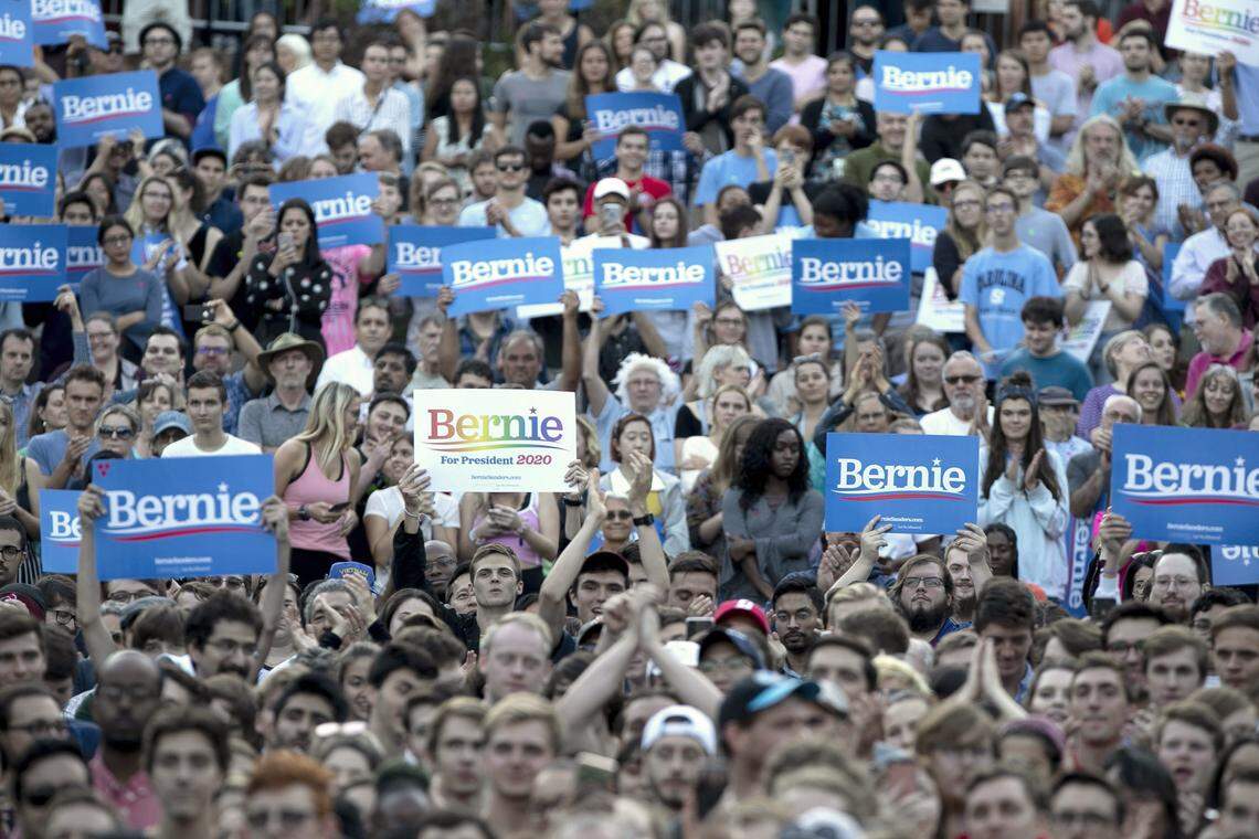 Thousands listen as Sen. Bernie Sanders delivers his campaign speech on Thursday, September 19, 2019 at the University of North Carolina campus in Chapel Hill, N.C.