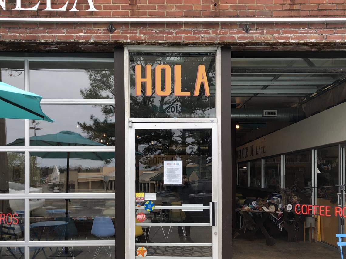 The entrance to the Cocoa Cinnamon coffee shop on Chapel Hill Road in Durham.