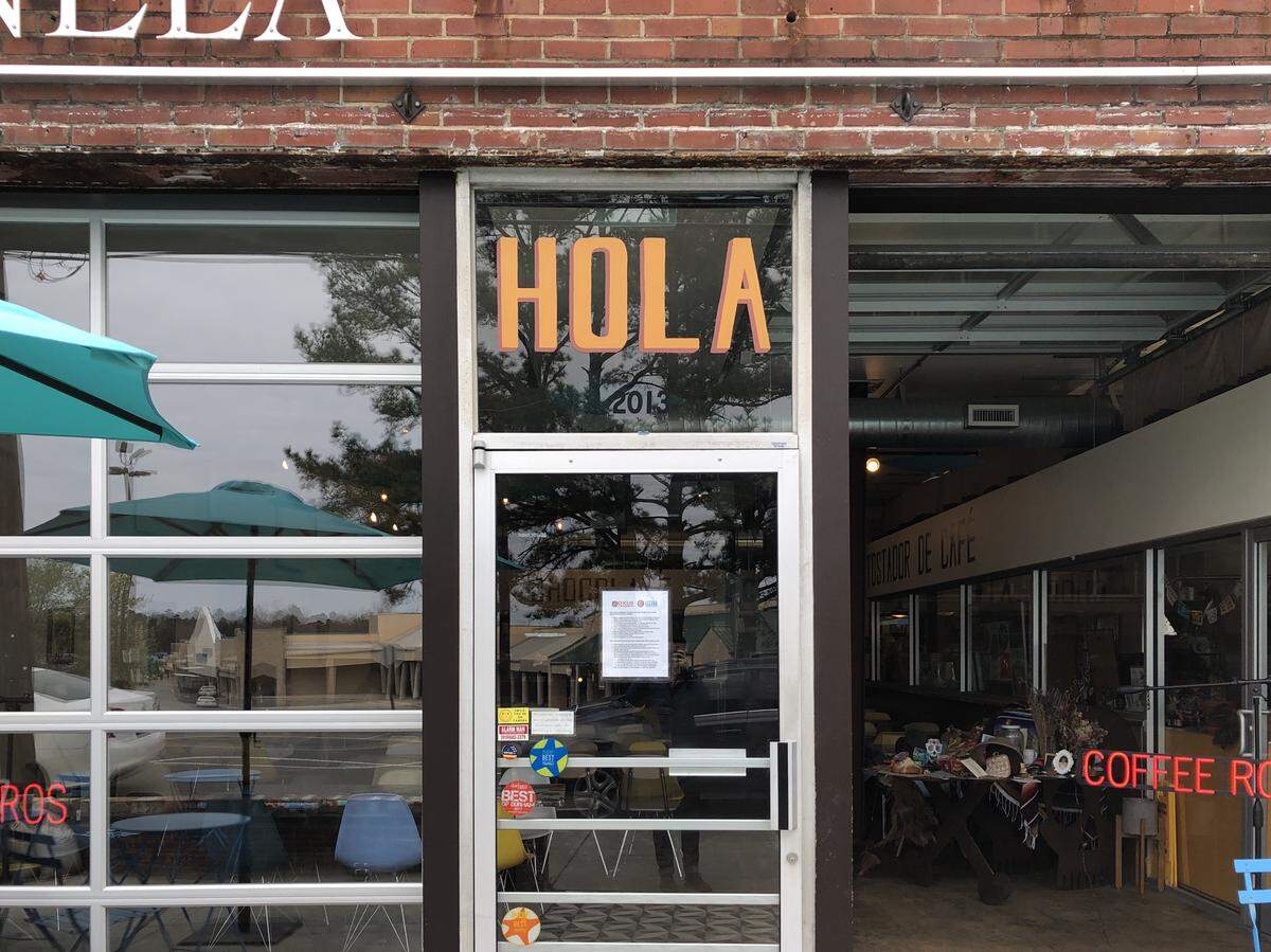 The entrance to the Cocoa Cinnamon coffee shop on Chapel Hill Road in Durham.