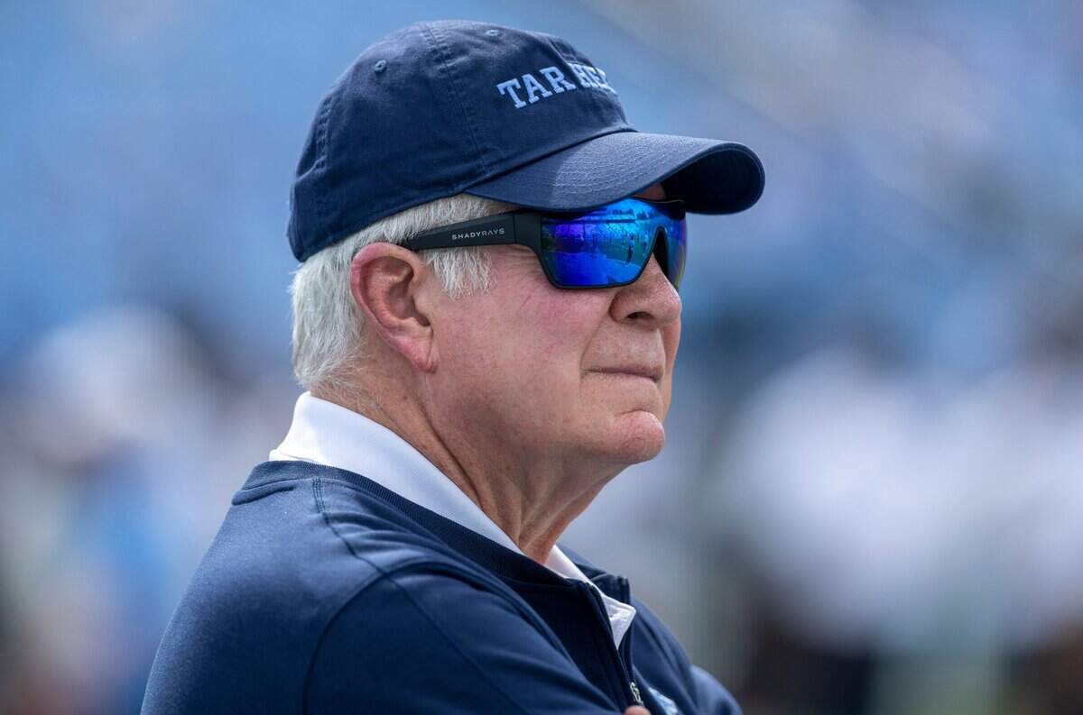 North Carolina coach Mack Brown watches his team warm up for their game against Charlotte on Saturday, September 7, 2024 at Kenan Stadium in Chapel Hill, N.C.