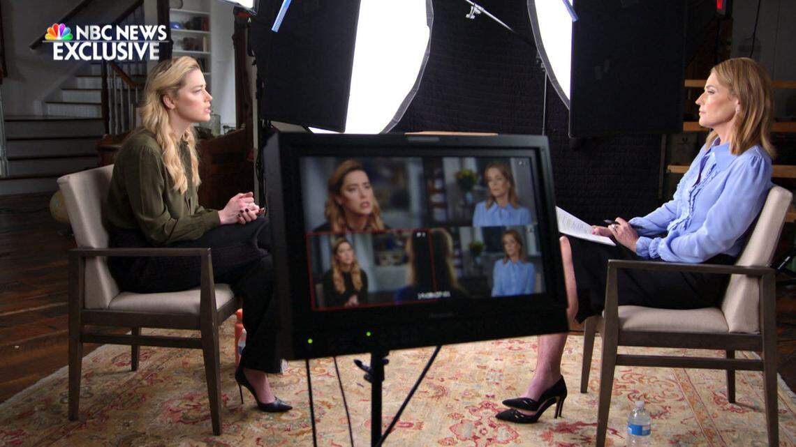 Amber Heard, left, interviewed by NBC News’ Savannah Guthrie.