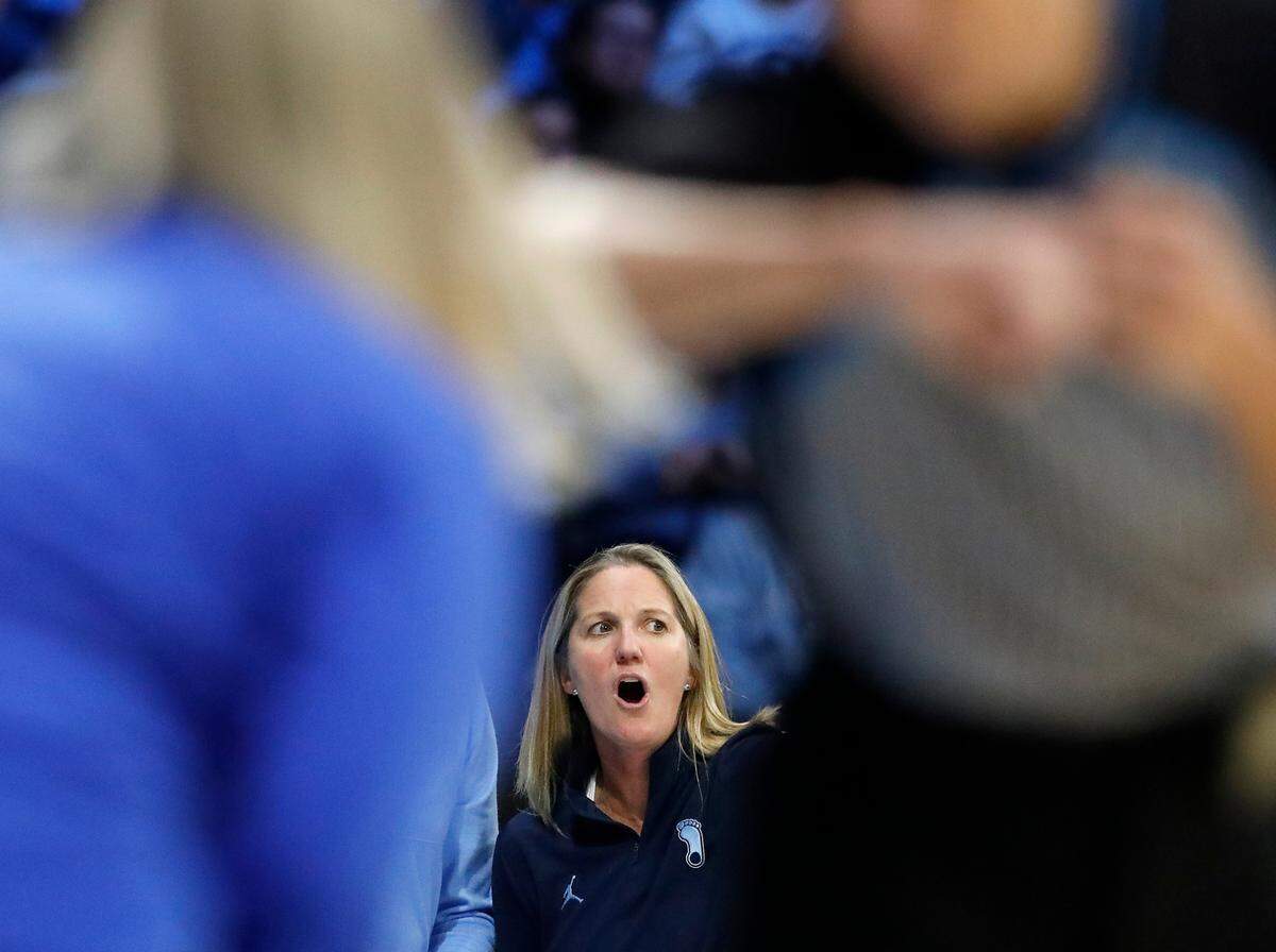 North Carolina head coach Courtney Banghart reacts on the sidelines during the second half of the Tar Heels’ 72-53 win over Kentucky on Thursday, Dec. 5, 2024, at Carmichael Arena in Chapel Hill, N.C.