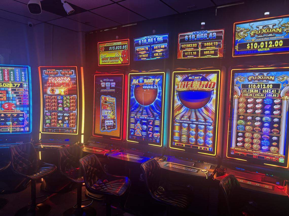 Stand-up gaming machines inside Golden 7 Sweepstakes on N. Market Drive in Raleigh, N.C.