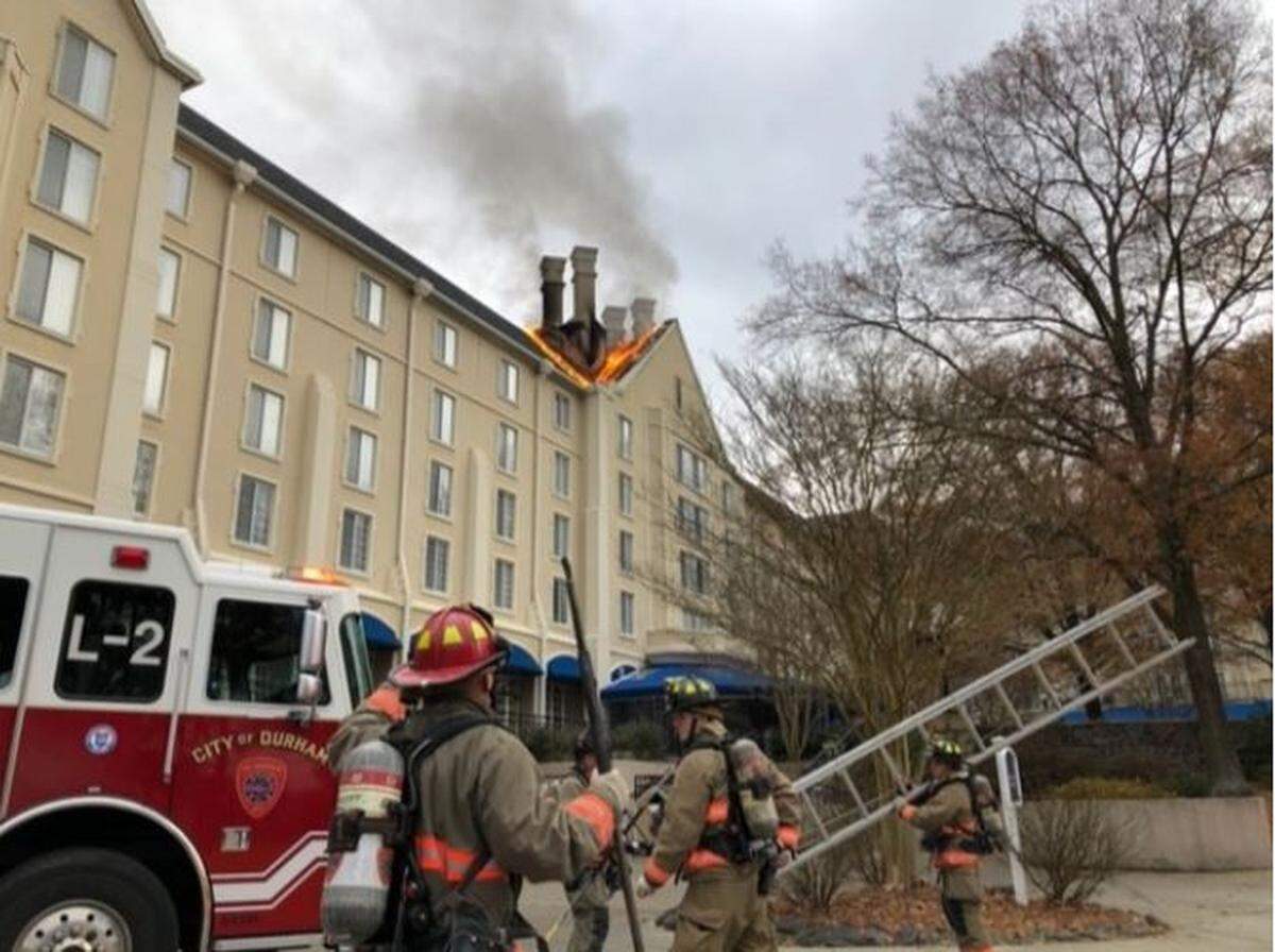 A fire forced the Washington Duke Inn in Durham, North Carolina, to evacuate Friday morning, Dec. 6, 2019.