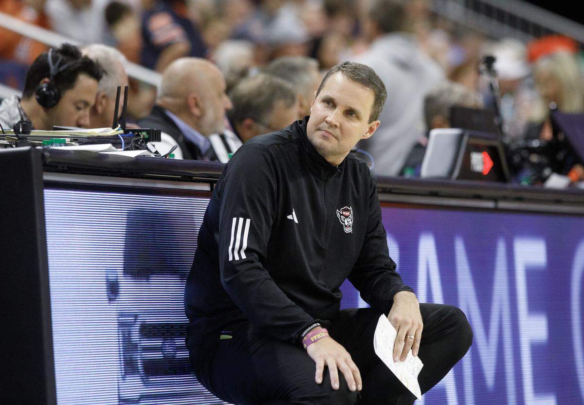 N.C. State head coach Will Wade looks to the bench after the Wolfpack allowed an Auburn dunk during the second half of their 83-73 loss in the ACC/SEC Challenge on Wednesday, Dec. 3, 2025, at Neville Arena in Auburn, Ala.