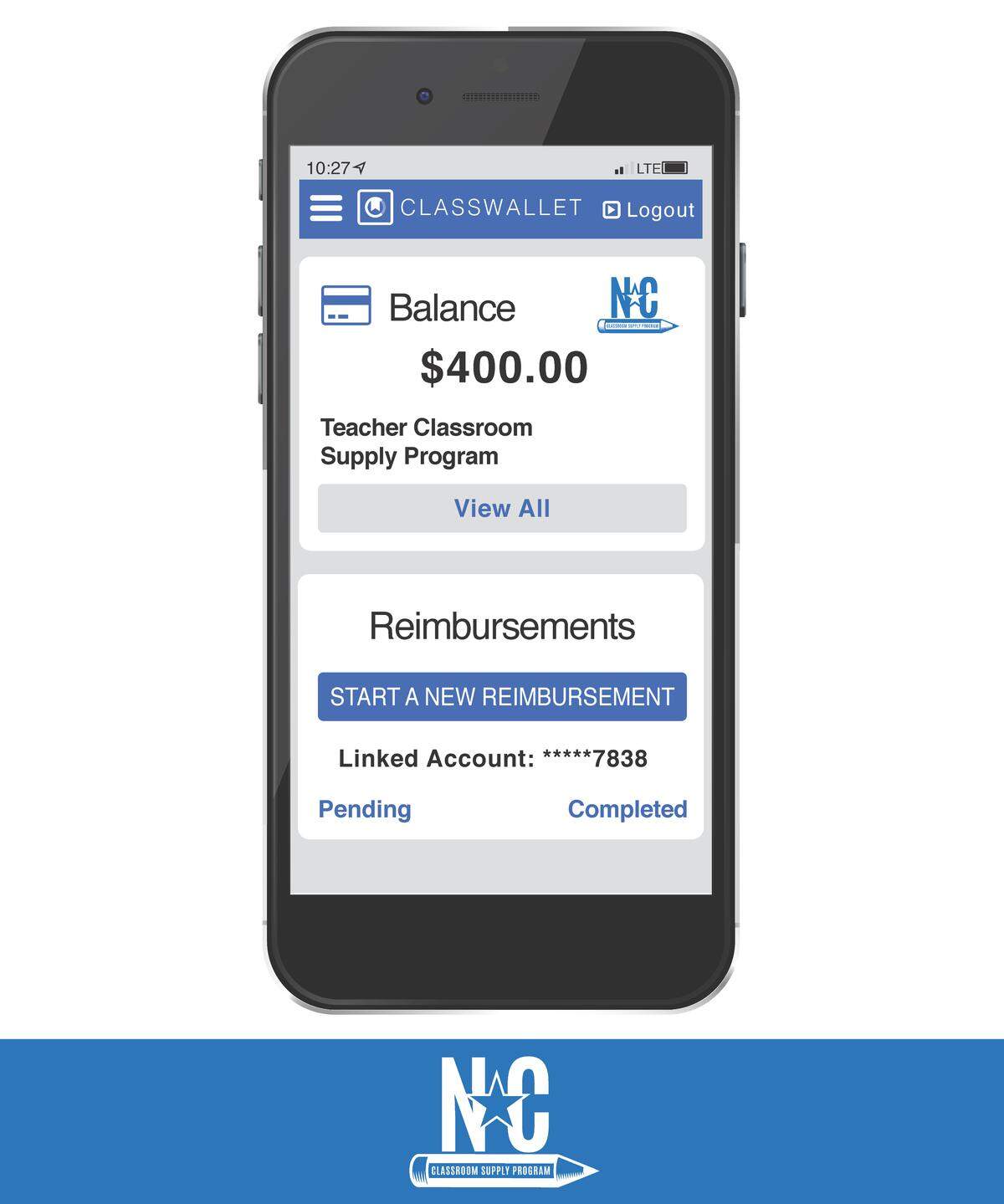 Image of the ClassWallet app that North Carolina teachers would use for spending their $400 in school supplies.