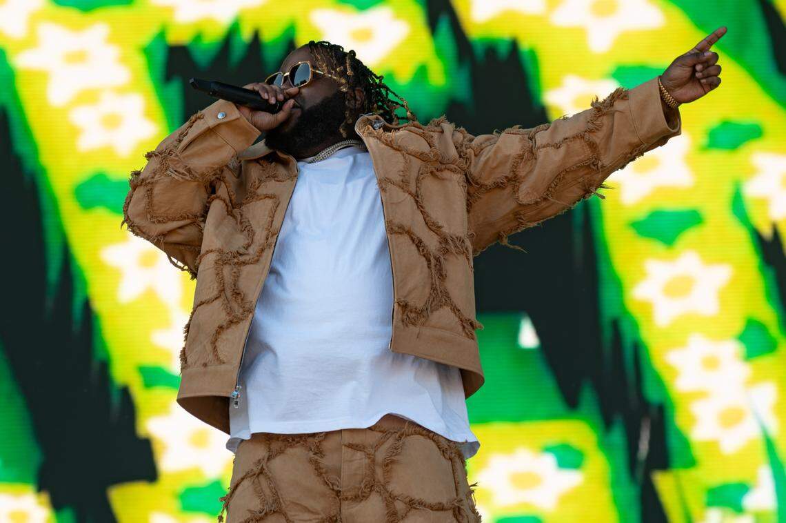Bas performs at the second day of Dreamville Festival at Dix Park in Raleigh, N.C. on Sunday, April 7, 2024.