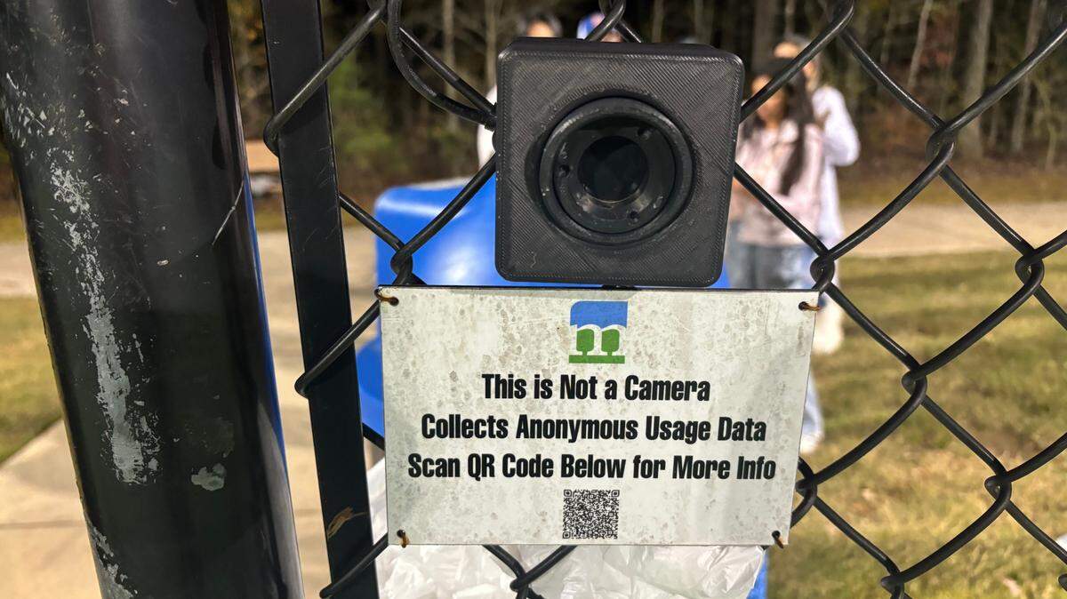 An occupancy sensor at the Church Street Park tennis courts in Morrisville, North Carolina, relays real-time data on use of the courts to the town’s “smart” city dashboard.